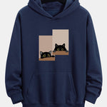 Black Cat Staring Print Relax Fit Hoodie