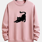 Black Cat Stretching Print Relax Fit Sweatshirt