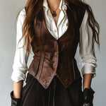 Retro Waist-cinched Button Down Leather Waistcoat