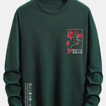 Long Sleeve Cherry Blossom Slogan Print Cotton T-Shirt