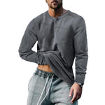 Men's Vintage Solid Henley Collar Long Sleeve T-Shirt