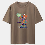 Colorful Tattered Bear Print Drop Shoulder Oversize T-Shirt