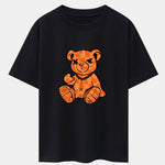Orange Stitching Bear Print Drop Shoulder Oversize T-Shirt