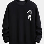Pocket Cat Print Relax Fit Sweatshirt