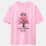 Tokyo Cherry Blossoms Print Drop Shoulder Oversize T-Shirt