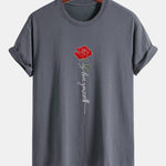 Regular Fit Rose Slogan Print Cotton T-Shirt
