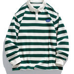 Relax Fit Waffle Striped Polo Sweatshirt