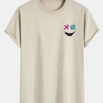 Evil Face Print Cotton Arc Hem T-Shirt
