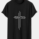 Faith Crucifix Line Print Cotton Arc Hem T-Shirt