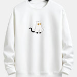 Cat Pretending To Be A Ghost Print Relax Fit Sweatshirt