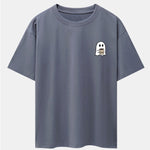 Ghost Drinking Coffee Print Drop Shoulder Oversize T-Shirt
