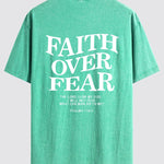Faith Over Fear Print Washed Distressed Drop Shoulder T-Shirt