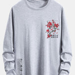 Long Sleeve Cherry Blossom Slogan Print Cotton T-Shirt