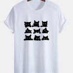Regular Fit Black Cat Staring Print Cotton T-Shirt