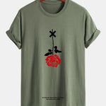Regular Fit Inverted Rose Slogan Print Cotton T-Shirt