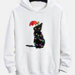 Christmas Lights Cat Print Relax Fit Hoodie