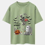 Halloween Skeleton Stay Spooky Print Drop Shoulder Oversize T-Shirt