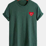 Regular Fit Heart Smiley Face Print Cotton T-Shirt