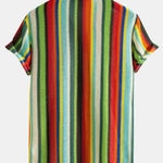 Colorful Striped Waffle Texture Cuban Shirt