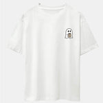 Ghost Drinking Coffee Print Drop Shoulder Oversize T-Shirt