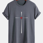 Regular Fit Cross Heart Print Cotton T-Shirt