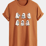 Regular Fit Ghost Reading Book Print Cotton T-Shirt