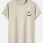 Smiley Print Cotton Arc Hem T-Shirt