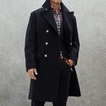 Men's Vintage Lapel Wool Blend Double-Breasted Mid-Length Coat