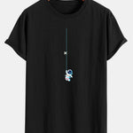 Astronaut On A String Print Cotton Arc Hem T-Shirt