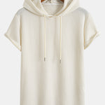 Knitted Waffle Arc Hem Hooded T-Shirt