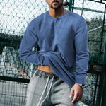 Men's Vintage Solid Henley Collar Long Sleeve T-Shirt