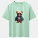 Bear In Leather Jacket Print Drop Shoulder Oversize T-Shirt