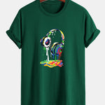 Regular Fit Dissolving Headphones Print Cotton T-Shirt