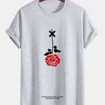Regular Fit Inverted Rose Slogan Print Cotton T-Shirt