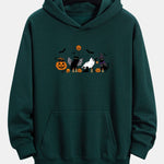 Halloween Pumpkin Black Cat Print Relax Fit Hoodie