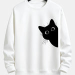 Black Cat Looking Out Print Relax Fit Sweatshirt