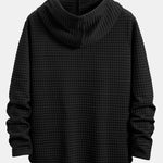 Long Sleeve Waffle Hooded Arc Hem T-Shirt & Waffle Drawstring Shorts