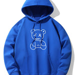 Line Shaped Bear Print Drop Shoulder Relaxed Hoodie