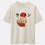 Ramen Cat Print Drop Shoulder Oversize T-Shirt