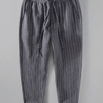 Striped Linen Cotton Blend Cropped Pants