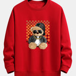 Chessboard Hip Hop Bear Print Relax Fit Sweatshirt