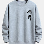 Pocket Cat Print Relax Fit Sweatshirt
