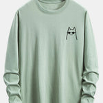 Long Sleeve Cat With Sunglasses Print Cotton T-Shirt