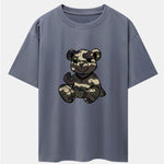 Camouflage Bear Print Drop Shoulder Oversize T-Shirt