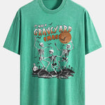 Halloween Dancing Skeleton Print Washed Distressed Drop Shoulder T-Shirt