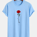 Regular Fit Rose Slogan Print Cotton T-Shirt
