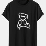 Dissolving Bear Print Cotton Arc Hem T-Shirt