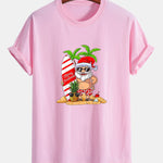 Regular Fit Summer Beach Santa Print Cotton T-Shirt