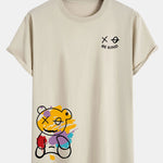 Graffiti Bear Print Cotton Arc Hem T-Shirt