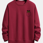 Pocket Black Cat Print Relax Fit Sweatshirt
